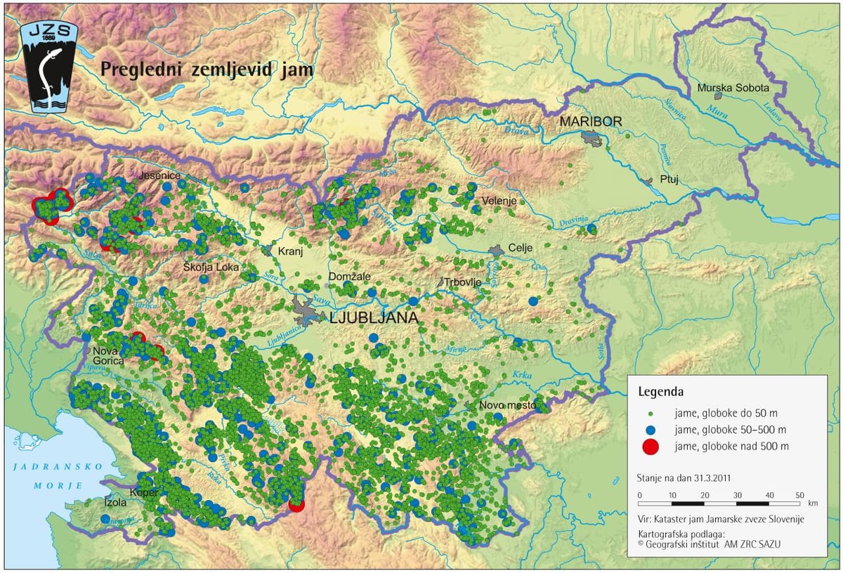 Carte des grottes en Slovénie