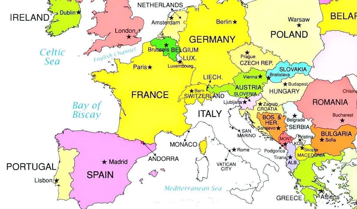 carte de l'europe montrant la Slovénie