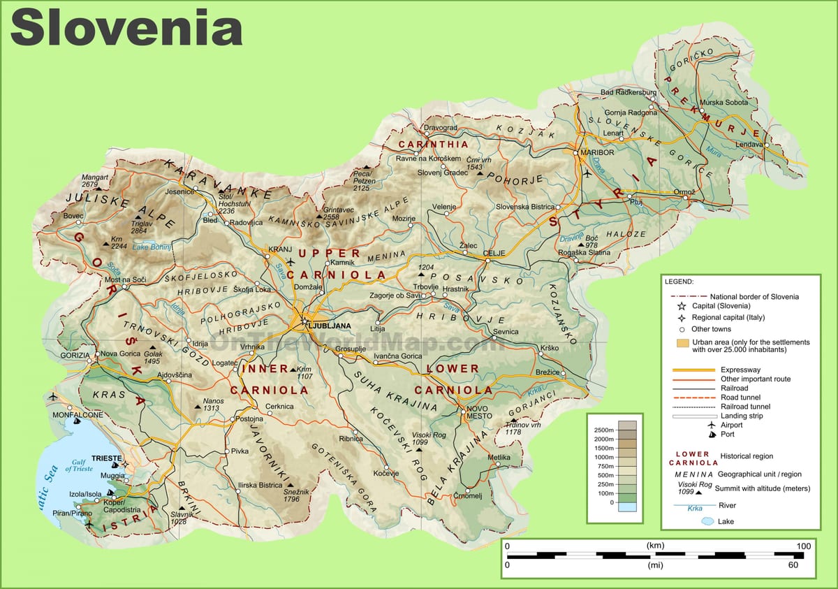 Carte de la Slovénie physique