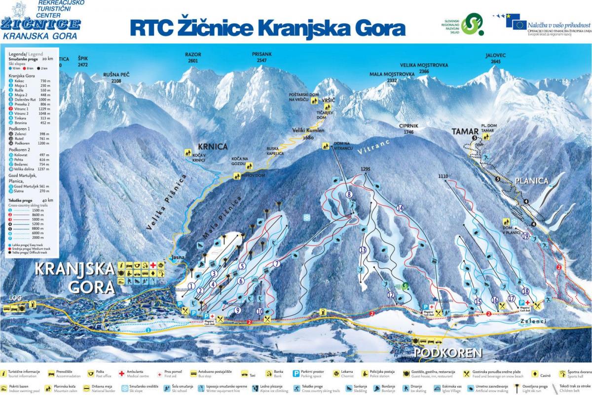 Carte de la Slovénie stations de ski