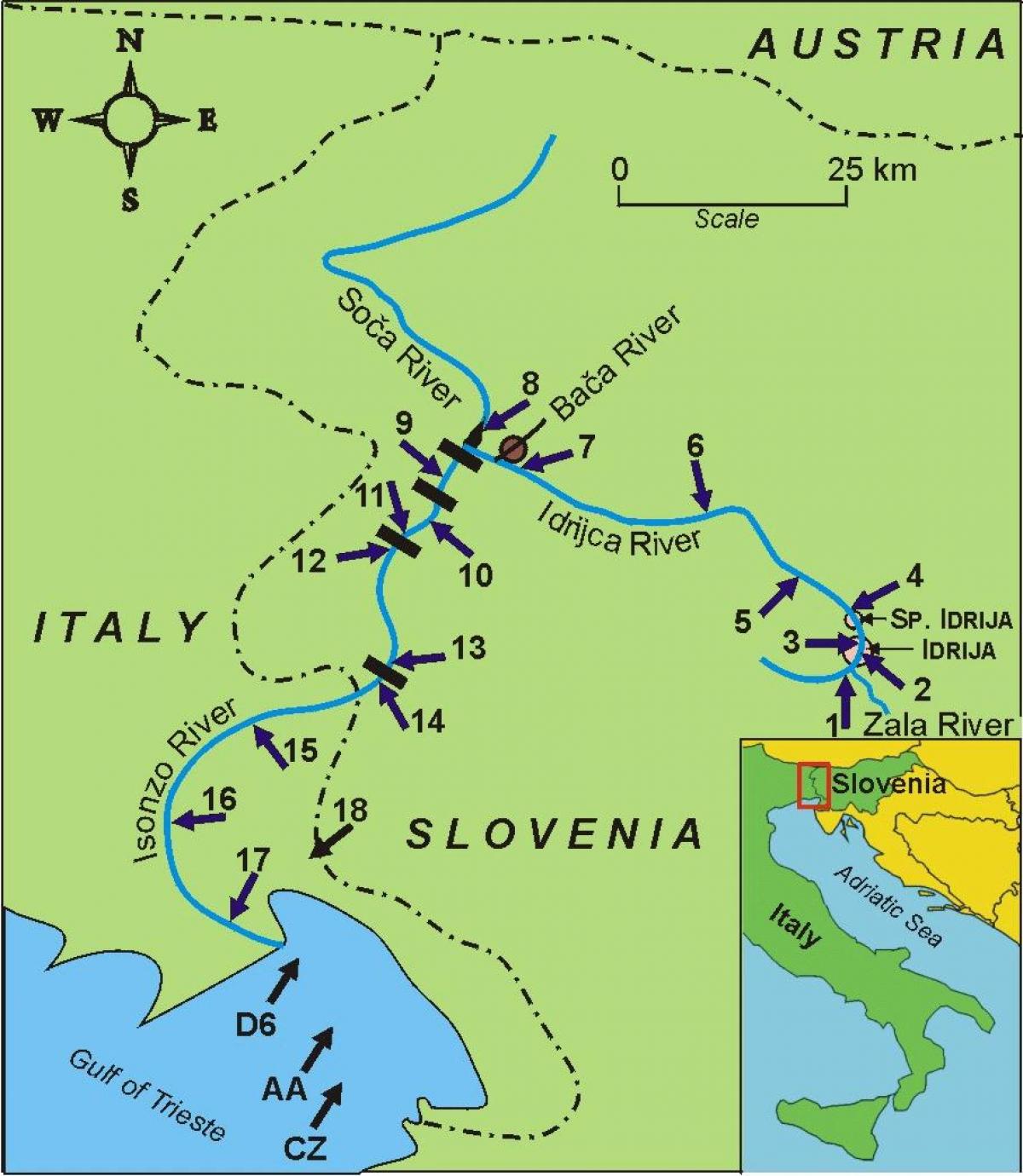 Carte de la rivière soca Slovénie